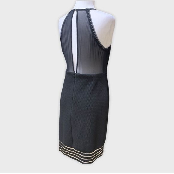 Topshop Black Dress Textured Keyhole back mesh detail Bodycon Sz 10 - Picture 7 of 13